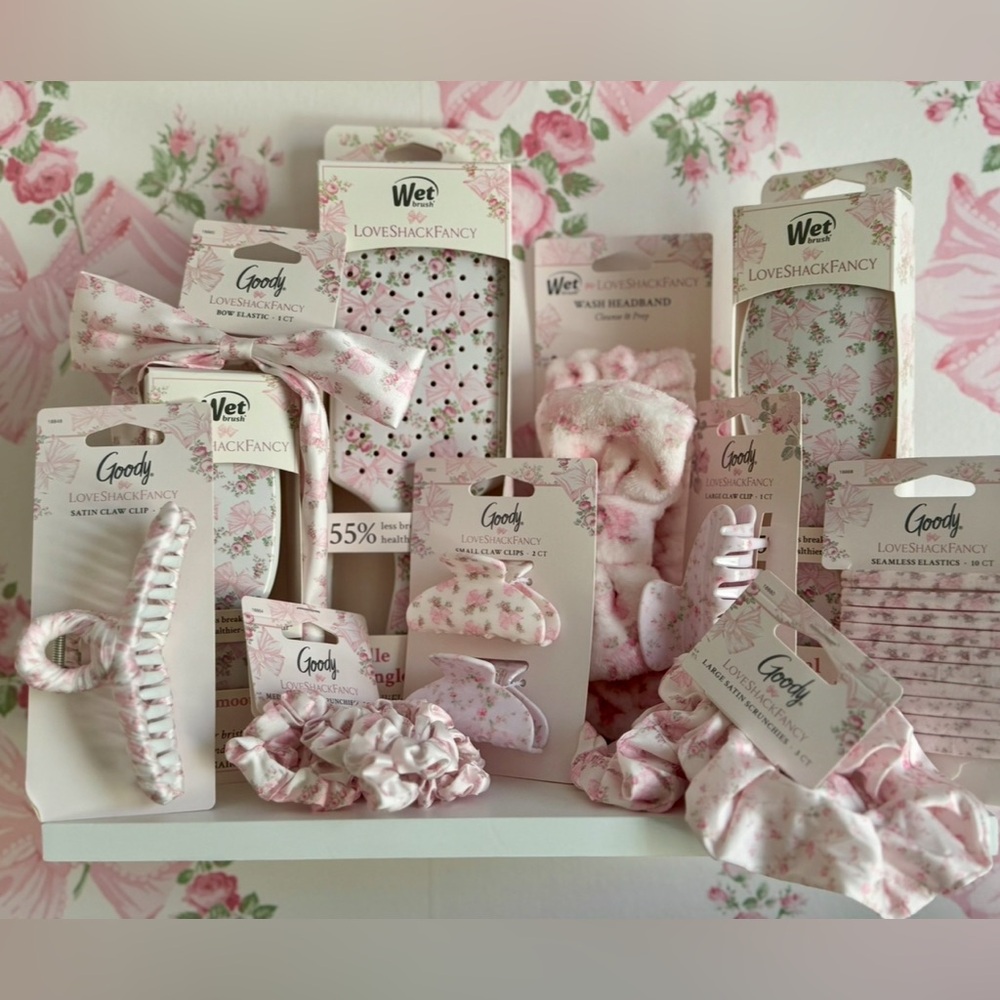 Goody LoveShackFancy x Goody Medium Pink Satin Scrunchie Set